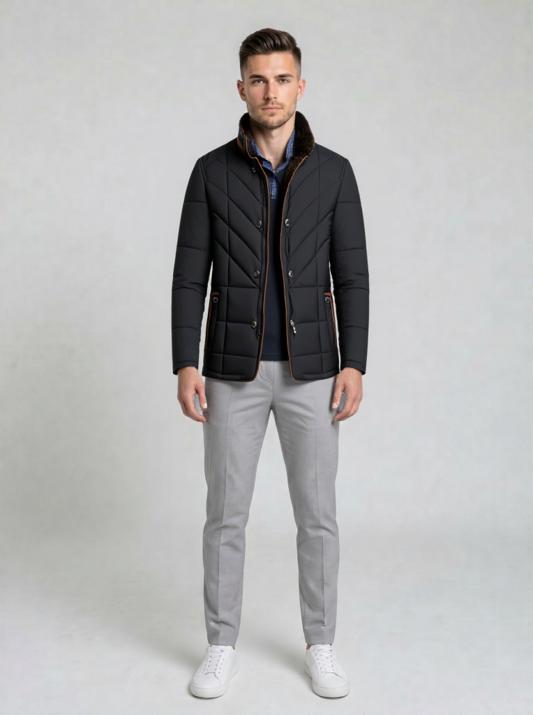 Desmond | Men's Stand Collar Button Front Quilted Jacket