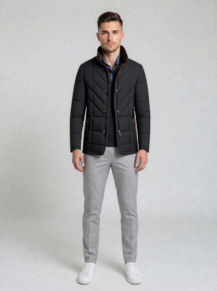 Desmond | Men's Stand Collar Button Front Quilted Jacket