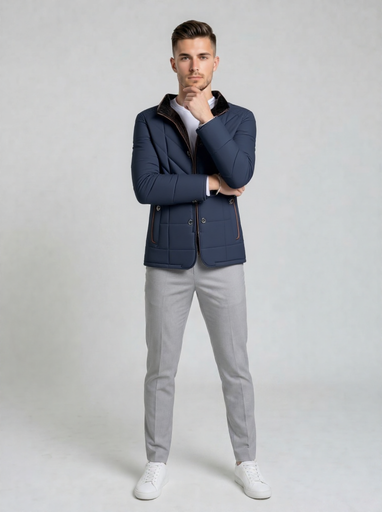 Desmond | Men's Stand Collar Button Front Quilted Jacket