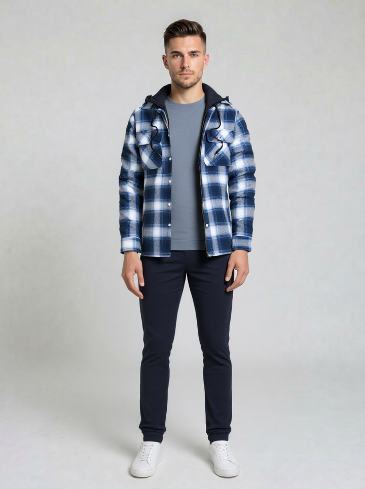 Stone | Men's Quilted Hooded Snap Button Jacket