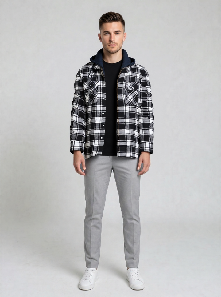 Stone | Men's Quilted Hooded Snap Button Jacket
