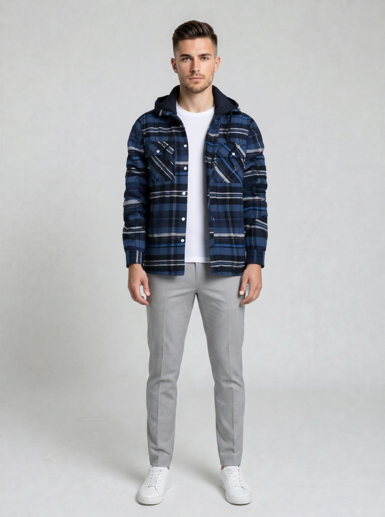Stone | Men's Quilted Hooded Snap Button Jacket