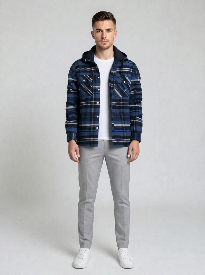 Stone | Men's Quilted Hooded Snap Button Jacket