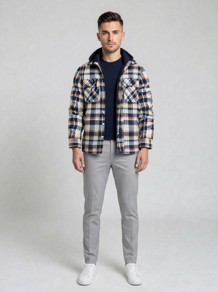 Stone | Men's Quilted Hooded Snap Button Jacket